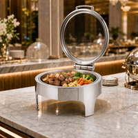 Plat à chafing dish circulaire de luxe 6L en acier inoxydable à surface lisse pour buffets d'hôtels, restaurants et restauration rapide, chauffant