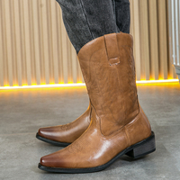 Bottes de cowboy rétro brodées à la main pour hommes, bottes à bout pointu, couture à la main, bottes western pour hommes pour l'extérieur