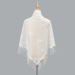 Quasten-Patchwork V-Ausschnitt Strickjacken Damen Hochzeitsaccessoires Schal Hohl Mehrfarbig Abend-Prom-Cape Tüll-Schal Party - Product Image 3