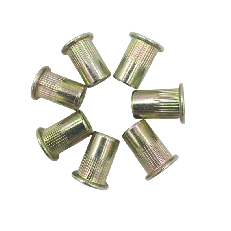 Carbon Steel Iron Threaded Nuts With Galvanization Flat Head Knurled Body Steel Rivet Nut