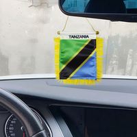 Drapeau de voiture OEM Tanzanie mini 10x15cm, bannière suspendue en satin double face pour vitre de véhicule