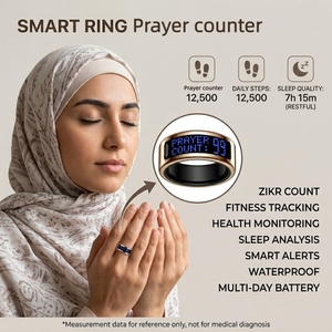 Bague connectée islamique, Tasbih musulman, Zikr, en acier, IP68, avec écran, compteur de prières, suivi du sommeil et du <span class=keywords><strong>cycle</strong></span> menstruel, suivi d'activité, OEM - Product Image 1