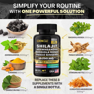 Cápsulas de Shilajit Oem, Minerales Fúlvicos, Ácido de Musgo Marino, Mezcla Natural, Ashwagandha, Tongkat Ali, Complejo de Cápsulas de Shilajit - Product Image 2