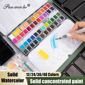 Panwenbo 12/24/36/48 artista colore solido pittura ad acquerello vernice tinta unita in tinta unita Set di vernice ad acquerello con scatola di ferro pennarello acqua - Product Image 3