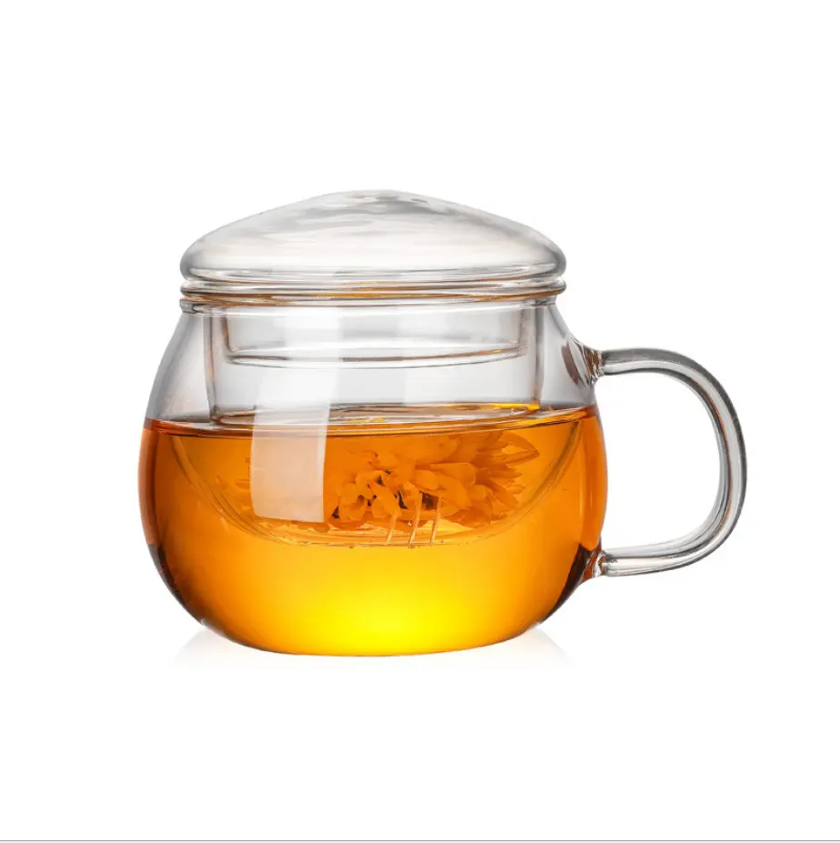 filter tea water separation household cup three piece glass tea cup mug sets with bamboo glass lid