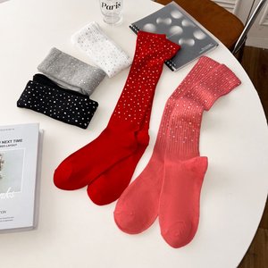 Op maat gemaakte logo strass kalfsokken lente kniehoge glitter feest sokken festival cadeau dames bulk bestelling aanpasbare kousen - Product Image 5