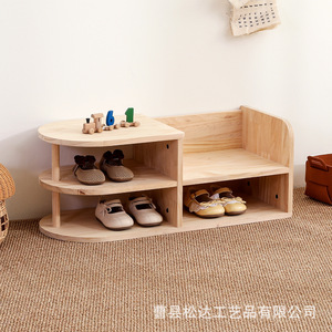 Modern minimalist wooden <b>shoe</b>-changing stool, integrated design, suitable for sitting, wearing <b>shoes</b>, and <b>storage</b>. Solid wood - Product Image 2