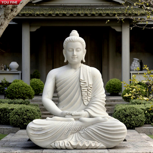 YOUFINE Vente en gros de statues de <span class=keywords><strong>Bouddha</strong></span> <span class=keywords><strong>assis</strong></span> en marbre blanc sculpté grandeur nature pour les jardins des temples bouddhistes en plein air - Product Image 1