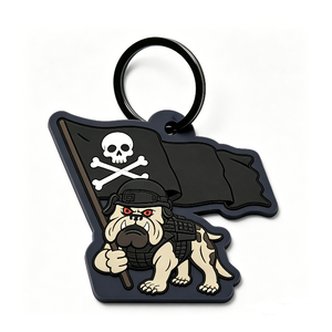 Cartoon Bulldog Pirate Flag <b>Keychain</b> Plastic Irregular Shape Digital Printing Art Collectible Hard Wearing - Product Image 2