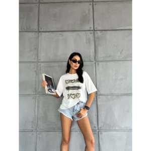 Camiseta Básica para Mujer con Estampado de Corazón, 100% Algodón Jersey, Transpirable, Manga Regular, Impresión Serigráfica - Product Image 3