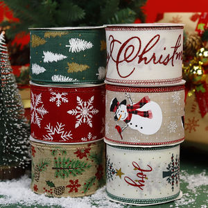 LuDe New Arrival Custom Printed Snowflake Snowman <strong>Ribbon</strong> Logo Wide Christmas <strong>Burlap</strong> Wired <strong>Ribbon</strong> for Christmas Tree Decorations - Product Image 1