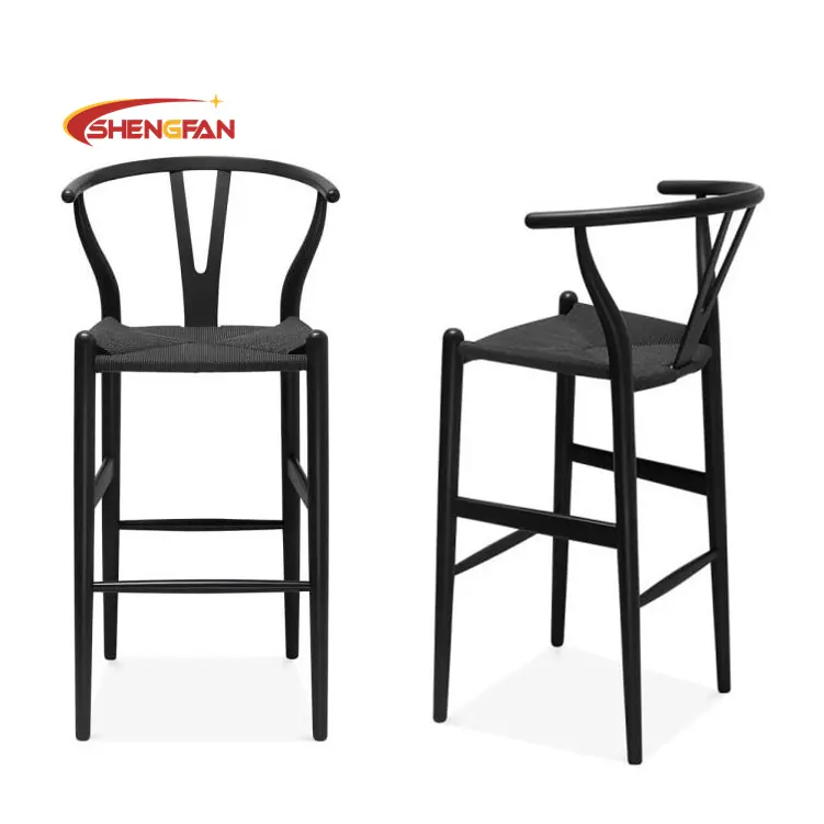 Cadeira de bar de madeira usada em forma de Y Cadeiras de bar baratas comerciais para cafeteria Cadeira de bar de madeira cor preta