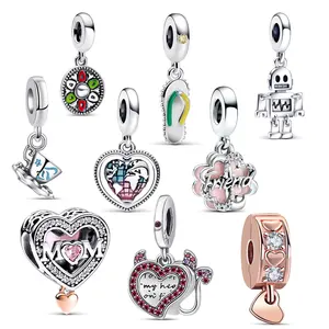 Fit Original Brand Charms Bracelet 925 Sterling Silver Hat Robot Friends Mom Slippers Heart Dangle Charm Beads Jewelry Wholesale