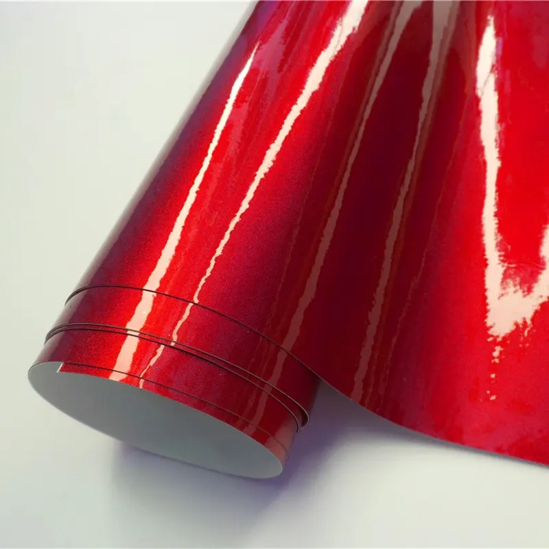 3 Layers Glossy Red Metallic Vinyl Wrap Bubble Free For Car Wrapping 1.52m*18m