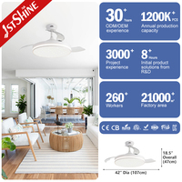 Ventilateur de plafond 1stshine rétractable, design élégant, pales réversibles, style contemporain, installation facile, 6 vitesses, avec pales cachées