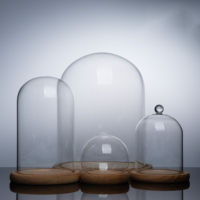 Vente en gros de dôme en verre borosilicate avec base en bois pour la décoration de fleurs préservées