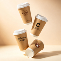 Gobelets à café en papier à double paroi biodégradables avec couvercles, gobelets jetables écologiques avec logo personnalisé pour les boissons chaudes et les cafés