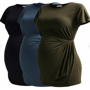 Phụ Nữ Của Thai Sản Tops Side Ruched Áo T-Shirt Kháng Khuẩn Tre Mang Thai Quần Áo - Product Image 2