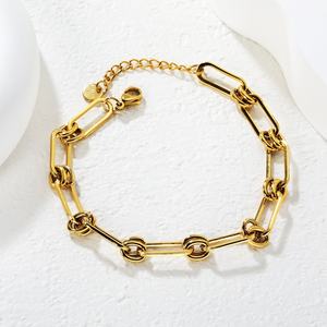 Bracelet unisexe ajustable en acier inoxydable plaqué or 18 carats, style hip-hop, bijoux de mode, bracelet chaîne à nœuds pour femmes - Product Image 3