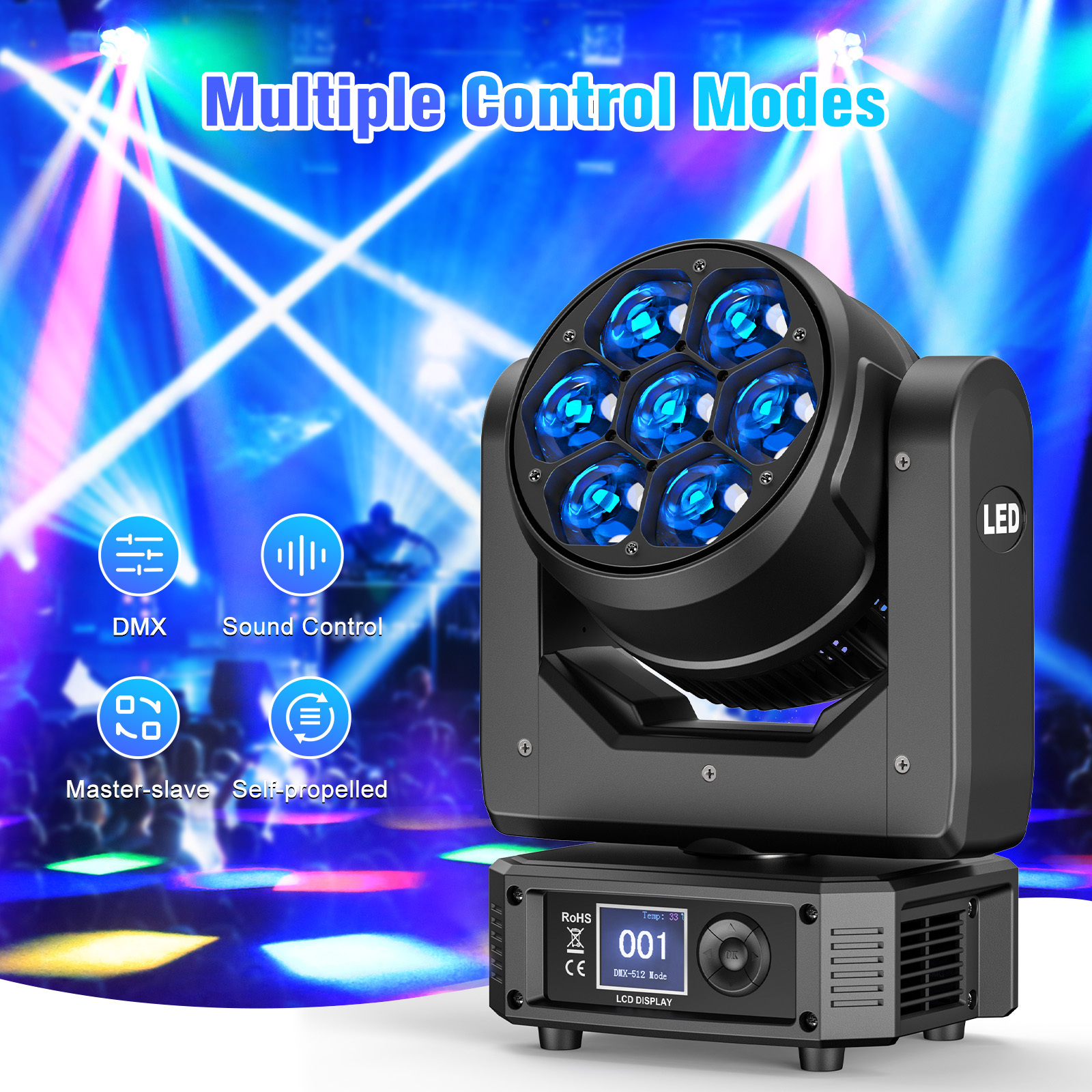 U`King 280W LED RGBW 4in1ムービングヘッドライト - DMX制御、照明 