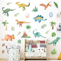 28 autocollants muraux imperméables en PVC/vinyle, dinosaures, forêt, dessin animé, aquarelle, pour la décoration de la chambre des enfants, personnalisable