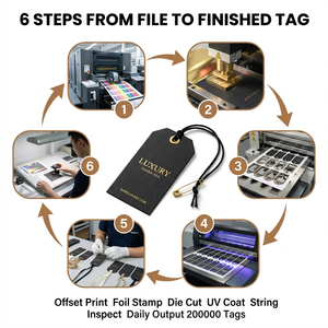 Étiquettes volantes personnalisées de luxe en carton premium, avec logo estampé à chaud or, pour vêtements de marque, vente en gros, avec cordon - Product Image 2