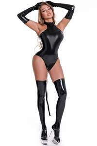 <span class=keywords><strong>Catwoman</strong></span> Costumek Latex Zip Open Crotch Bodysuits para mujeres Sexy Faux Leather Stage Costume Fancy Dress Lencería - Product Image 3