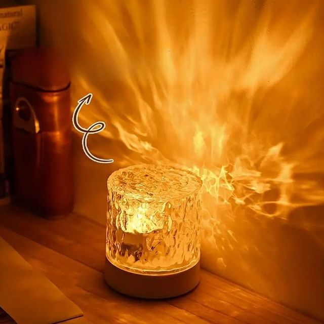 Crystal Water Ripple USB LED Projector Night Light & Table Lamp with Remote Control for Bedroom Game Room Party Gifts