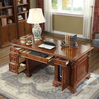 Bureau de direction en bois massif de style américain, mobilier de bureau de luxe, bureau de président antique en bois sculpté à la main