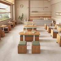 Ensemble de chaises et de tables de style nordique moderne pour restaurant, canapé en cuir sur mesure, bois massif, café, boulangerie, dessert, usage commercial