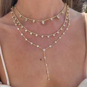 Gargantilla de Cadena con Eslabones Redondos y Pequeños Circonitas Cúbicas, Estilo Lariat Largo en Y, Joyería Delicada de Latón para Mujer, Ideal para Regalo - Product Image 1