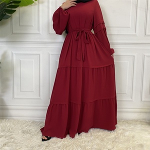 6420# Modest Muslim Women Long Sleeve Solid Color Simple <b>Kaftan</b> Dress Dubai Caftan Dresses Abaya - Product Image 6