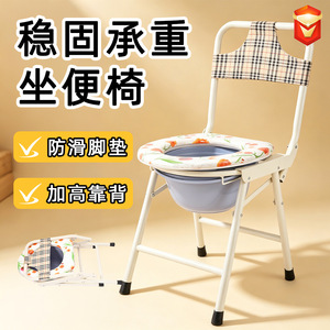 High Back Folding <b>Commode</b> Chair With Soft Seat And Non Slip Feet For Elderly And Pregnant Women <b>Portable</b> Toilet Stool - Product Image 1