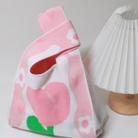 Sac en polyester tricoté pour bonbons de mariage, cadeau d'anniversaire pour bébé, souvenir de première fête pour enfants, motif estampé, vente en gros