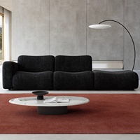 Canapé modulaire multifonctionnel en forme de L HORIZON, série Snowflake, style moderne et simple, tissu en lin noir, garnissage en duvet, pour salon.