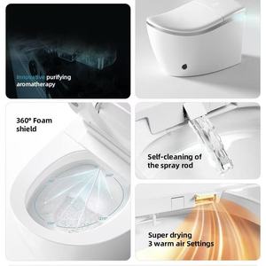 WC intelligent monobloc en céramique de luxe au design moderne, avec bidet allongé, télécommande, chasse d'eau automatique, chauffage, siphon en S, à poser au sol YT001 - Product Image 4