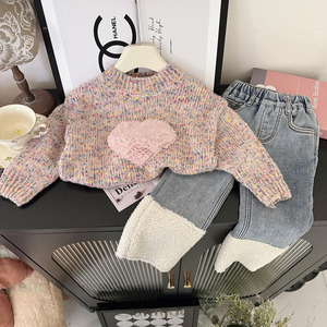 Tongxingyuan Girls' Knit Sweater Set Fleece-<b>lined</b> <b>Pants</b> Winter Thickening Cotton Baby Clothing 2025 - Product Image 1