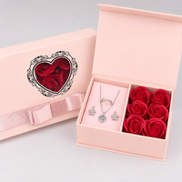 Boîte à bijoux en carton Leabon avec fenêtre en forme de cœur rose, motif fleur de rose, pour collier, bague, boucles d'oreilles, avec ruban et nœud, vente en gros usine