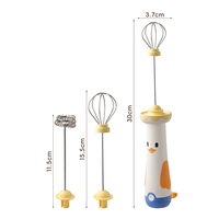 Mousseur à lait rechargeable avec 1 vitesse, 2 têtes de mélange, poignée en silicone, motif canard mignon, chargeur USB-C, écologique