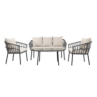 Ensemble de canapé en rotin tressé gris anthracite 4 pièces avec 2 fauteuils et table basse, mobilier de patio avec coussins crème pour jardin