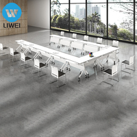 Table de conférence mobile pliante LIWEI moderne en bois blanc avec roulettes, modulaire, rectangulaire, pour la formation, les séminaires, les salles de réunion, les bureaux