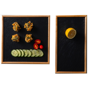 Assiette à Steak en bois, assiette à dîner avec plateau en <span class=keywords><strong>ardoise</strong></span>, fond en bambou, planche à découper - Product Image 4