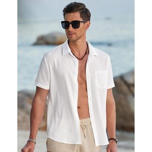 Chemise décontractée pour homme FOXA à manches courtes, chemise de plage d'été, chemise texturée avec poche - Product Image 5
