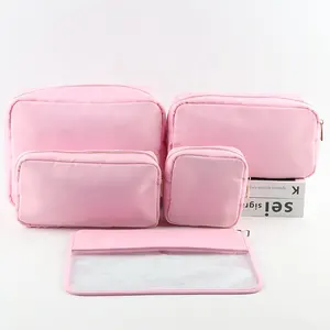 Stock Multi Colors Nylon Makeup Bags For Women Toiletry Bags For Girls Large Cosmetic Bags Zipper Pouch