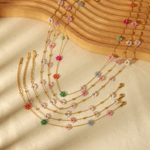 Flower Jewelry <b>Set</b> Stainless Steel Women's Multilayer Colorful Necklace <b>Bracelet</b> <b>Set</b> Fashion Accessories - Product Image 1