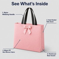 Sac cadeau rose non tissé avec nœud en satin, sac fourre-tout décoratif réutilisable pour baby shower, bridal shower, fête, vente en gros