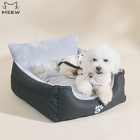 Coussin carré pliable et imperméable en PU pour animaux de compagnie, 50x50cm, avec ceinture de sécurité pour voiture, pour petits chiens et chats, doux, chaud, en peluche, avec housse amovible