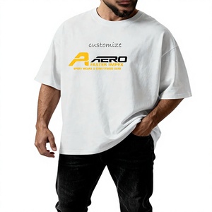 T-shirt en jersey 100 % coton surdimensionné Aero Faster pour homme, manches courtes, col rond, délavage acide, respirant, décontracté, logo imprimé à l'avant - Product Image 1