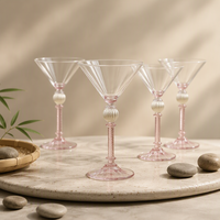 Verre à Martini rose à tige torsadée avec décoration perlée, gobelet à cocktail vintage pour mariage, bar, fête, vaisselle de bar