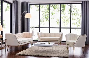 Conception de canal Velours Salon 2 Places Canapé <span class=keywords><strong>Causeuse</strong></span> <span class=keywords><strong>Moderne</strong></span> Jambes En Métal Beige Tissu Canapé Canapé - Product Image 6
